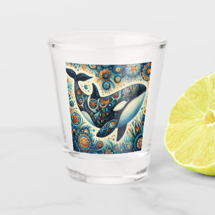 Orca Killer Whale Floral Whimsical Nautical Beach Shot Glass