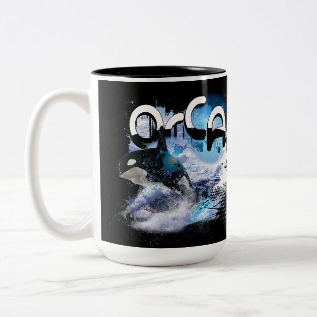 Orca Killer Whale Jumping Antarctica Two-Tone Coffee Mug (Left)