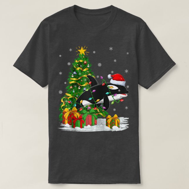 Orca Killer Whale Lover Family Matching Santa Orca T-Shirt (Design Front)