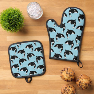 Orca Killer Whale Oven Mitt & Pot Holder Set