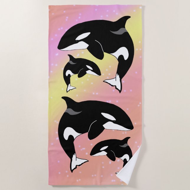Orca Killer Whale Pink Orange Yellow  Beach Towel (Front)