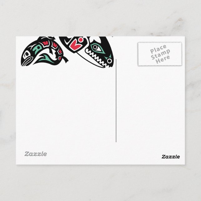 Orca Killer Whale & Salmon - Haida colour graphic Postcard (Back)