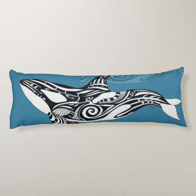 Orca Killer Whale Tlingit Indigo Blue ink Body Cushion (Back)