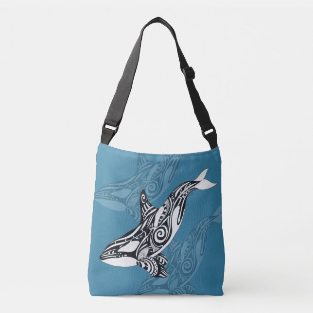 Orca Killer Whale Tlingit Indigo Blue ink Crossbody Bag (Front)