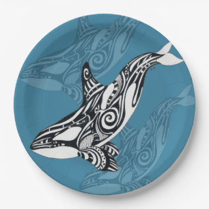 Orca Killer Whale Tlingit Indigo Blue ink Paper Plate