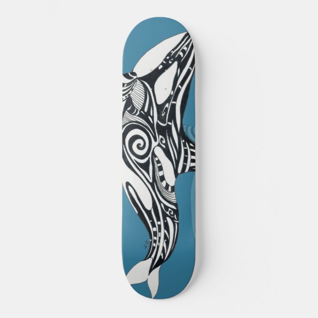 Orca Killer Whale Tlingit Indigo Blue ink Skateboard (Front)