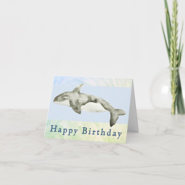 Orca Killer Whale Watercolor Birthday Card (Front)