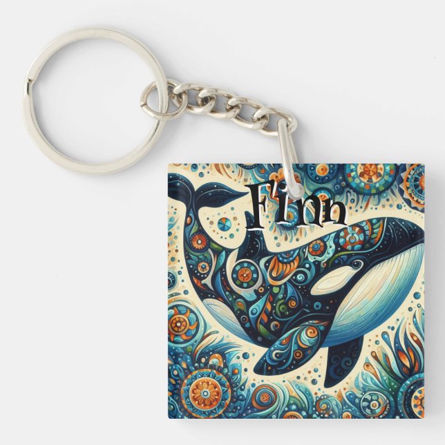 Orca Killer Whale Whimsical Nautical Personalised Key Ring (Front)