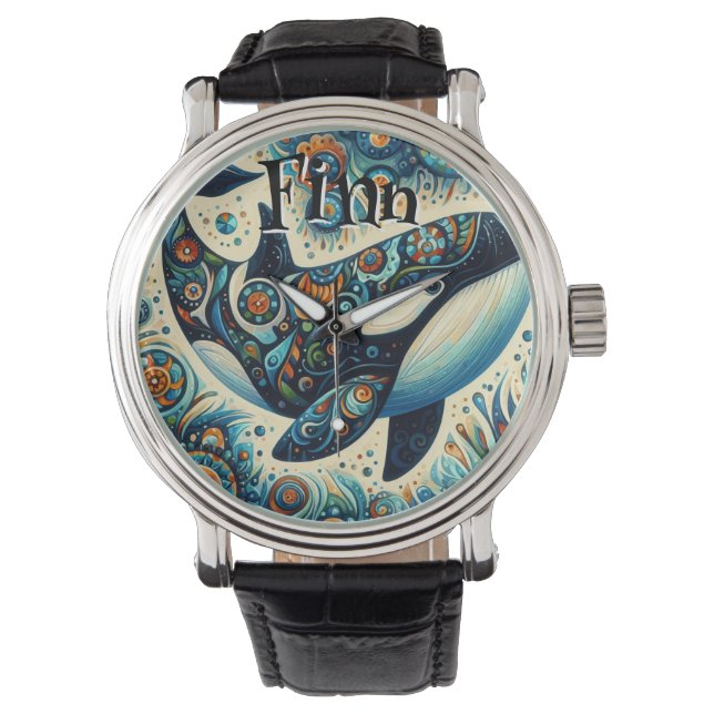 Orca Killer Whale Whimsical Nautical Personalised Watch (Front)