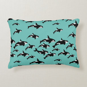 Orca Killer Whales on Blue Cool Marine Wildlife Decorative Cushion