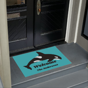 Orca Killer Wheel Teal Blue Personalised Doormat