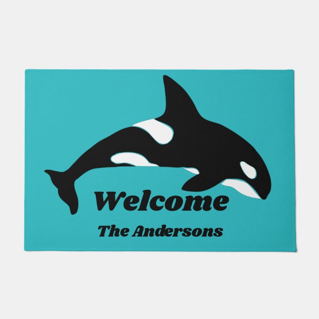 Orca Killer Wheel Teal Blue Personalised Doormat (Front)