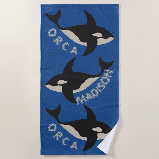 Orca Leather Look Bright Blue Personalise This Beach Towel (Front)