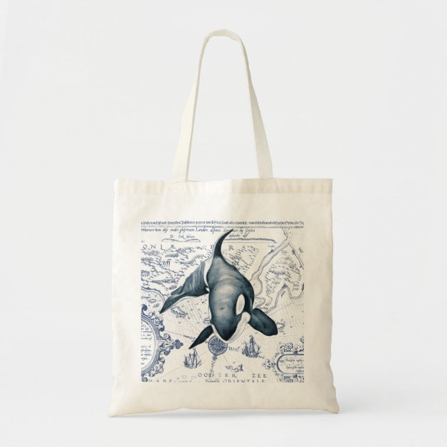 Orca Map Blue Tote Bag (Front)