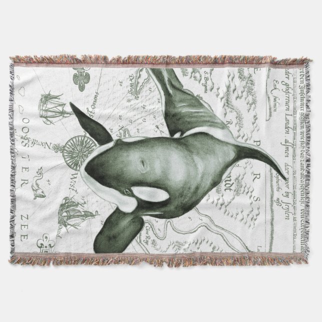 Orca Map Green Throw Blanket (Front)