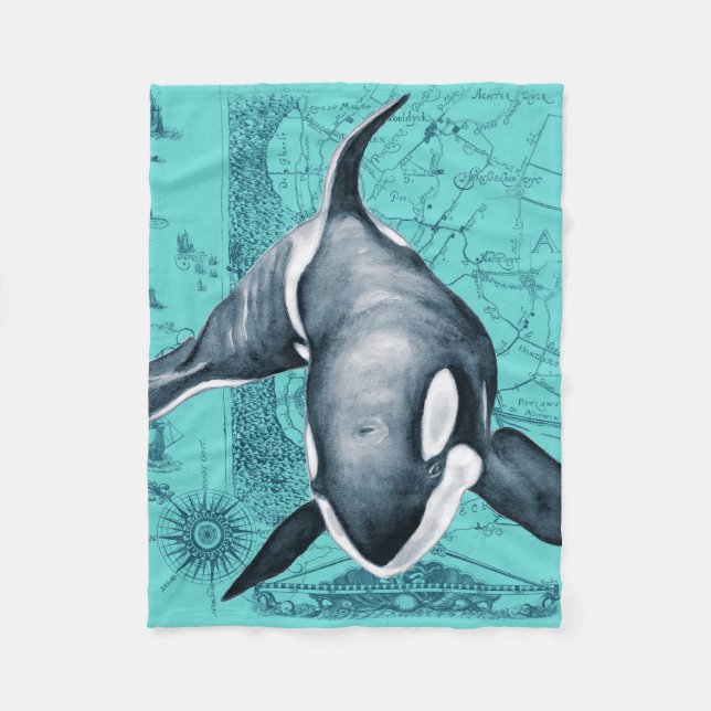 Orca Map Teal Fleece Blanket (Front)