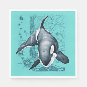 Orca Map Teal Napkin