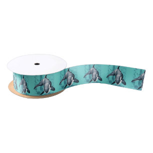 Orca Map Teal Satin Ribbon
