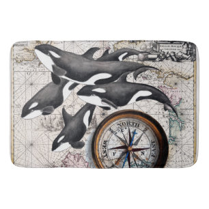 Orca Nautical Compass Bath Mat