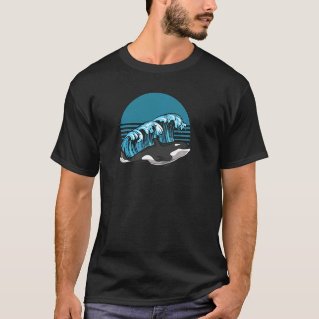 Orca  Ocean Animal  Waves Retro Killer Whale Pul H T-Shirt (Front)
