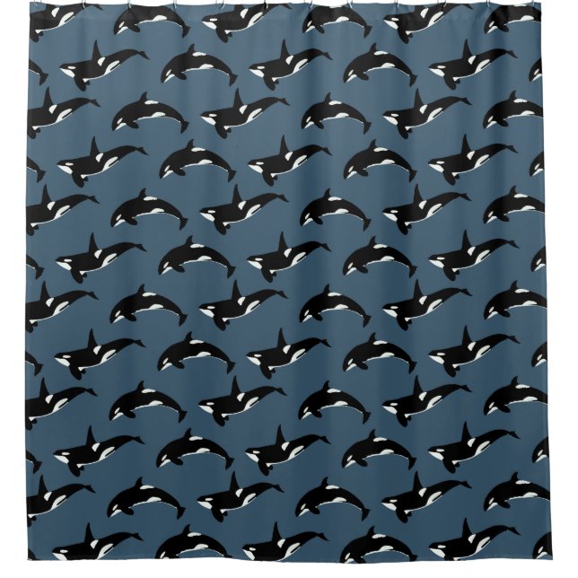 Orca Pattern: Dark Blue Shower Curtain (Front)