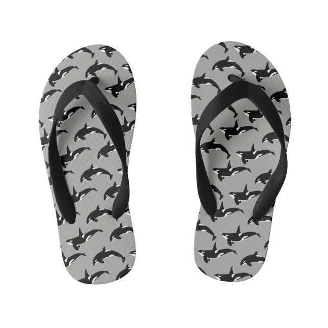 Orca Pattern: Grey Kid's Thongs (Footbed)