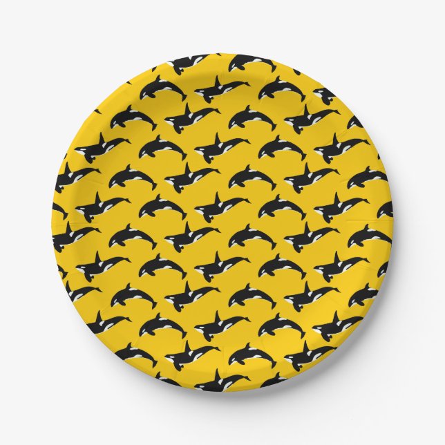 Orca Pattern: Yellow Paper Plate (Front)
