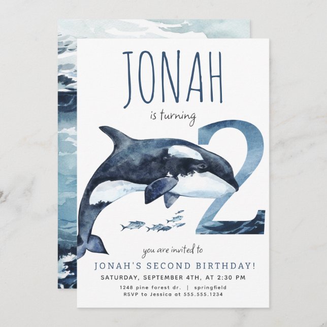 Orca Second Birthday Invitation (Front/Back)