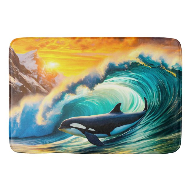 Orca Solo Wave Barrel Fun Design by Rich AMeN Gill Bath Mat (Front)