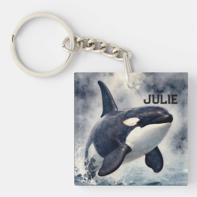  Orca Stormy waves, Personalized Key Ring (Front)