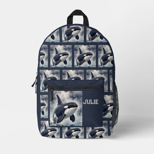  Orca Stormy waves, Personalized Printed Backpack (Front)