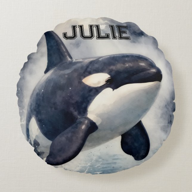  Orca Stormy waves, Personalized Round Cushion (Front)