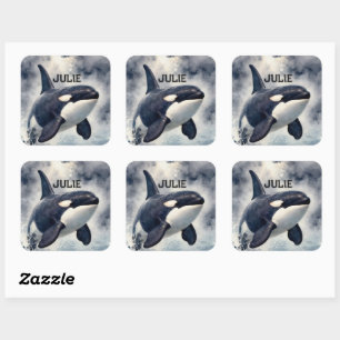  Orca Stormy waves, Personalized Square Sticker