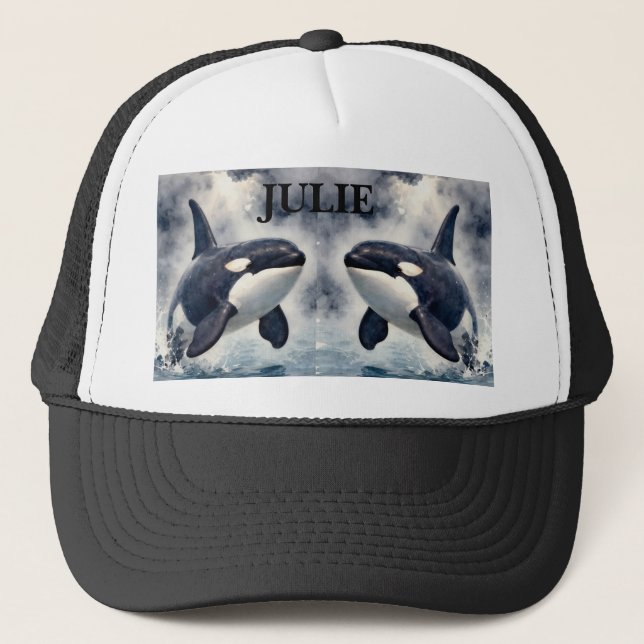  Orca Stormy waves, Personalized Trucker Hat (Front)