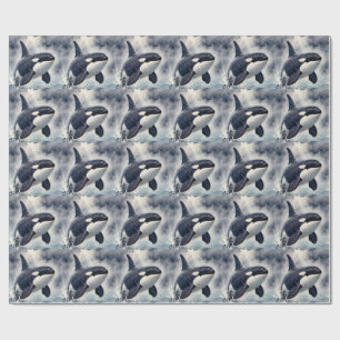 Orca Stormy waves Wrapping Paper