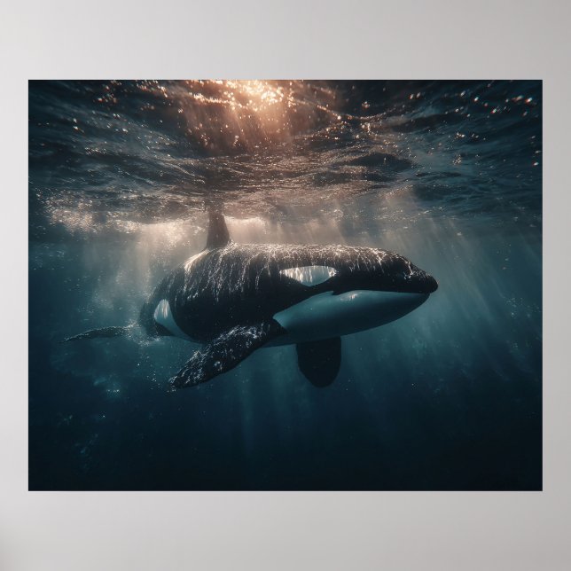Orca Swimming in Deep Water Poster (Front)