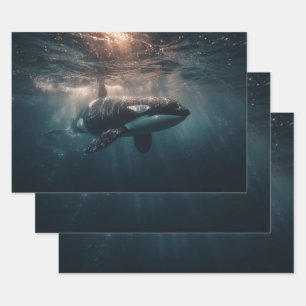 Orca Swimming in Deep Water Wrapping Paper Sheet