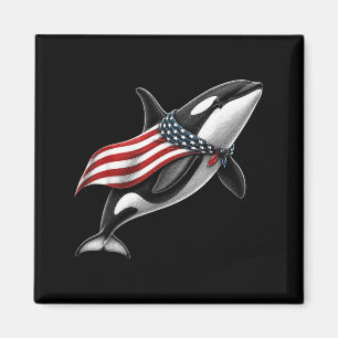 Orca Whale 4th Of July Us Aamerican Flag Patriotic Magnet