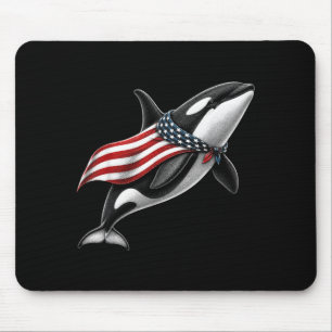 Orca Whale 4th Of July Us Aamerican Flag Patriotic Mouse Pad