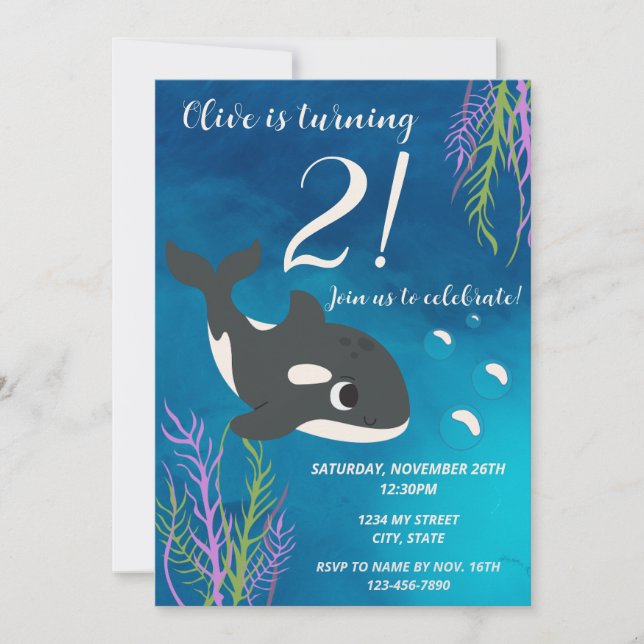 Orca Whale Birthday Invitation (Front)