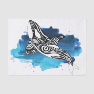 Orca Whale Blue Watercolor Tissue Paper