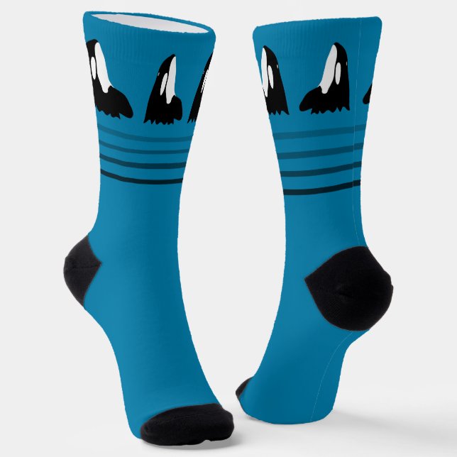 Orca Whale Bobbing Blue Ocean Socks (Angled)
