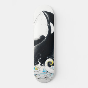 Orca whale breaching doodle ink skateboard