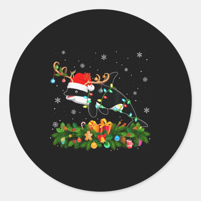 Orca Whale Christmas Lights Reindeer Santa Xmas Ad Classic Round Sticker (Front)