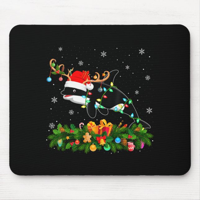 Orca Whale Christmas Lights Reindeer Santa Xmas Ad Mouse Pad (Front)