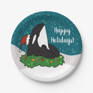Orca Whale Christmas Party Paper Plate