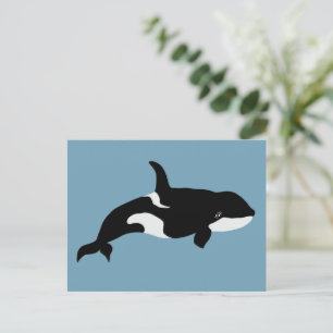 Orca Whale Illustration Cetacea Blue Postcard