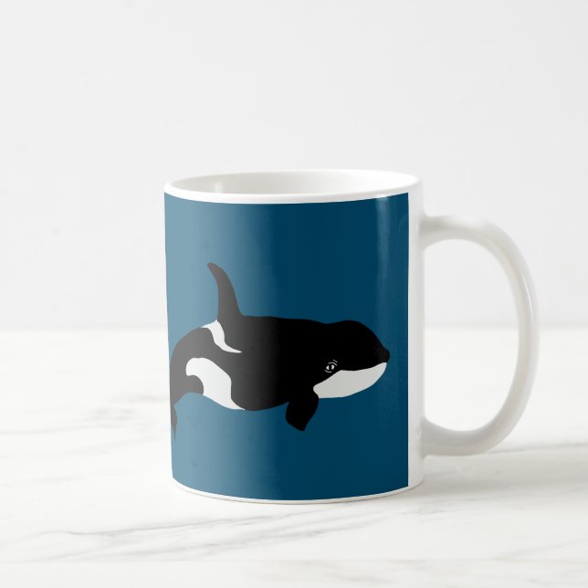 Orca Whale Illustration Cetacea Ocean Blue Coffee Mug (Right)