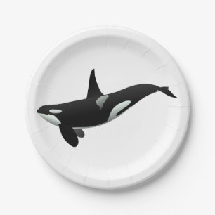 Orca whale illustration - Choose background colour Paper Plate