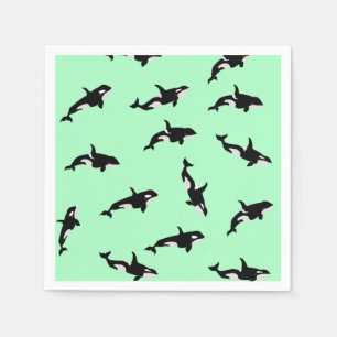 Orca Whale Illustration Pod Pattern Ocean Mint  Napkin
